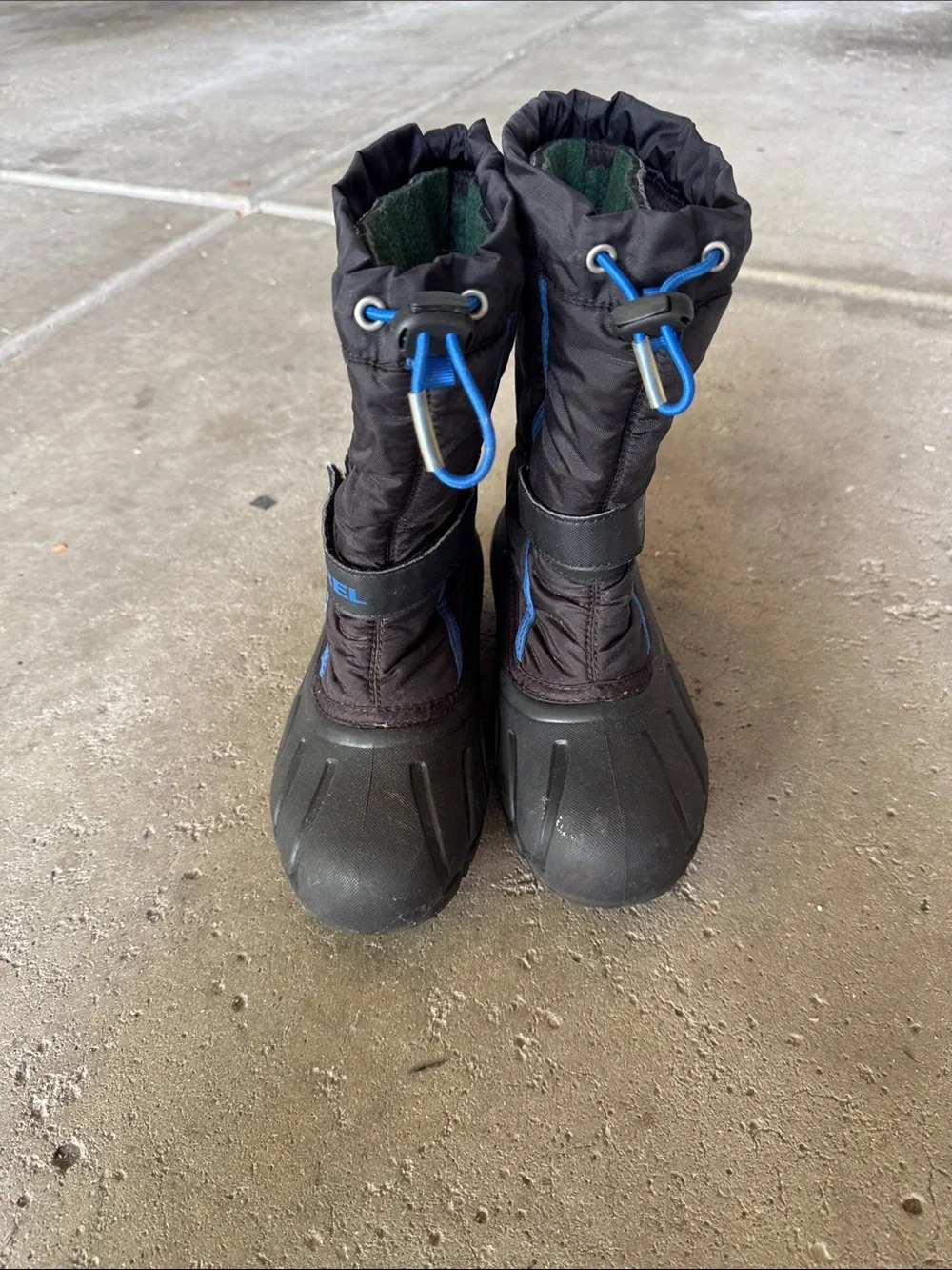 Sorel Black and Blue Insulated Youth Boy Snow Boots